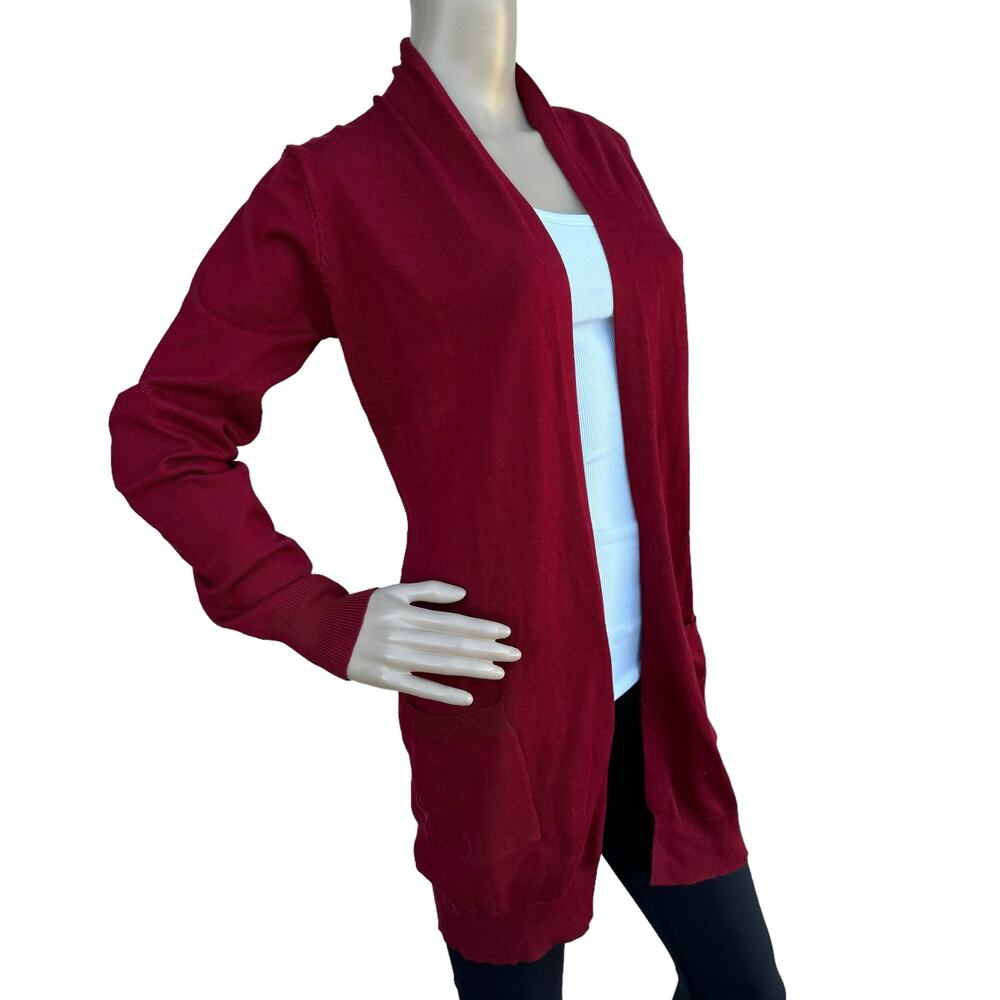 Juregece NWT Red Open Front Longline Knit Cardigan Sweater Pockets Women Size S